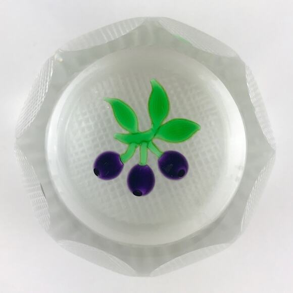 Perthshire 1977B Plums Lampwork Fruit Miniature Faceted Grid-Cut Paperweight - Picture 1 of 15